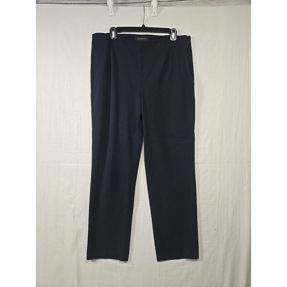Talbots‎ Womens Stretch Navy Blue Side Zip Flat Front Trouser Dress Pants Sz 14